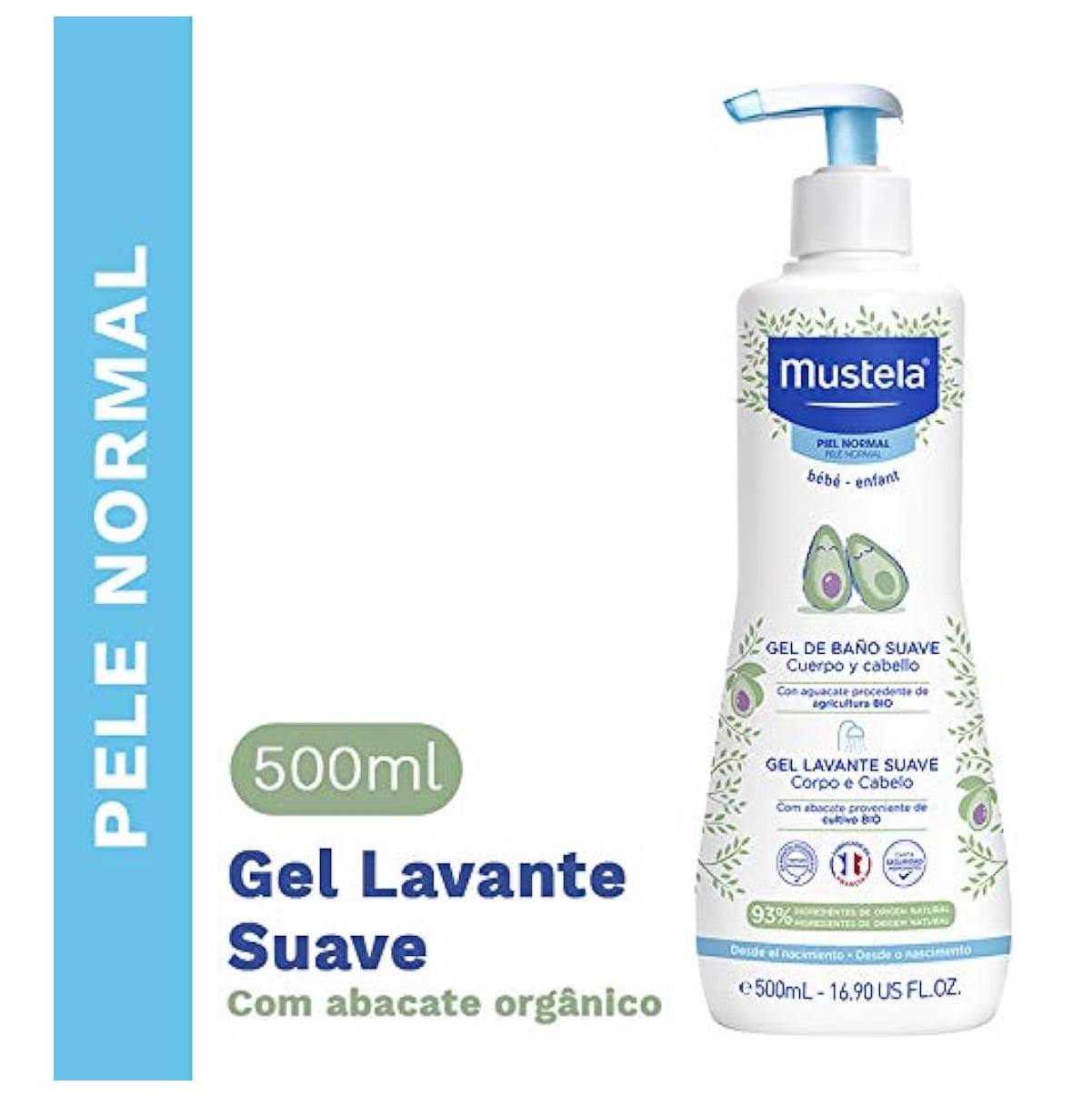 Mustela Gel Lavante Suave 500ml - Sabonete Líquido Corpo e Cabelo Infantil - 93% de Ingred...