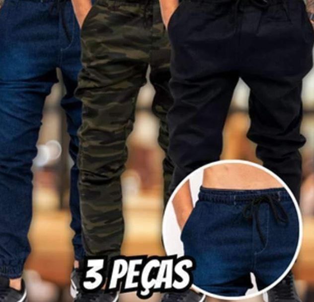 Kit 3 Calças Jogger Masculina Jeans Com Punho Elastico