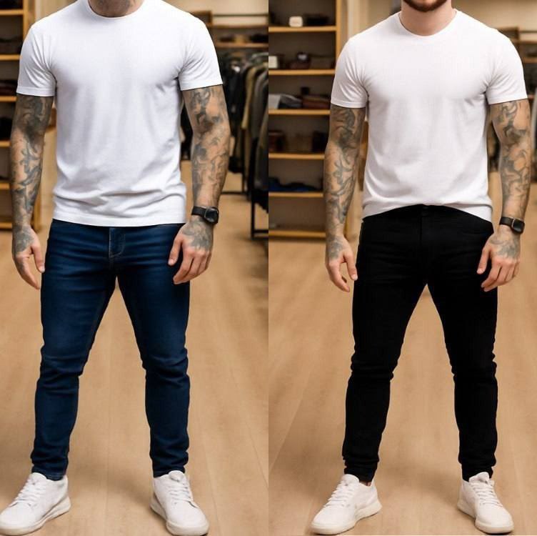 Kit 2 Calça Jeans Masculina Preta Azul Direto Fabrica Slim