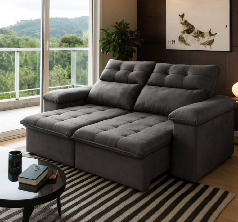 Sofá Retrátil/reclinável King House Verona 1,50m Velut Cinza C/ Molas