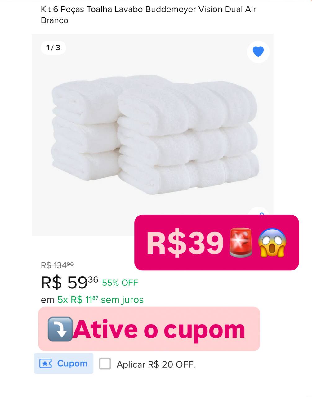 Kit 6 Peças Toalha Lavabo Buddemeyer Vision Dual Air Branco
