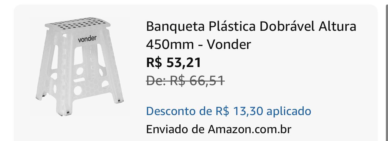 Banqueta Plástica Dobrável Altura 450mm - Vonder