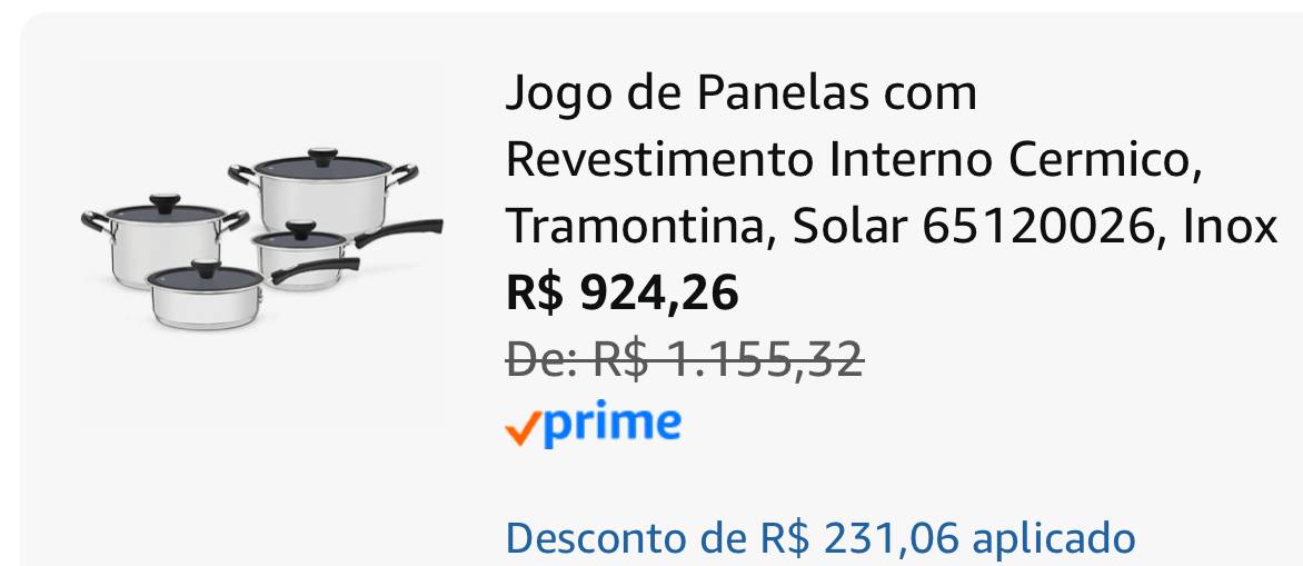 Jogo de Panelas com Revestimento Interno Cermico, Tramontina, Solar 65120026, Inox