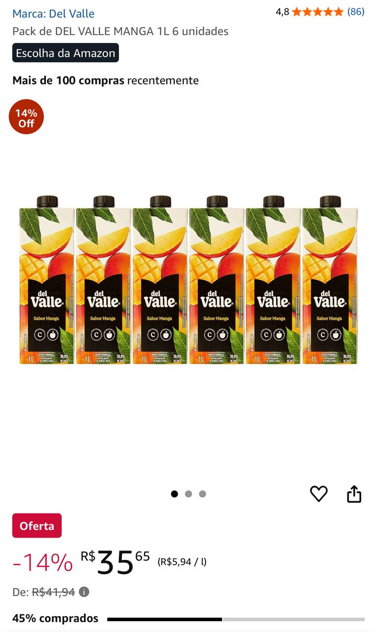 Pack de DEL VALLE MANGA 1L 6 unidades