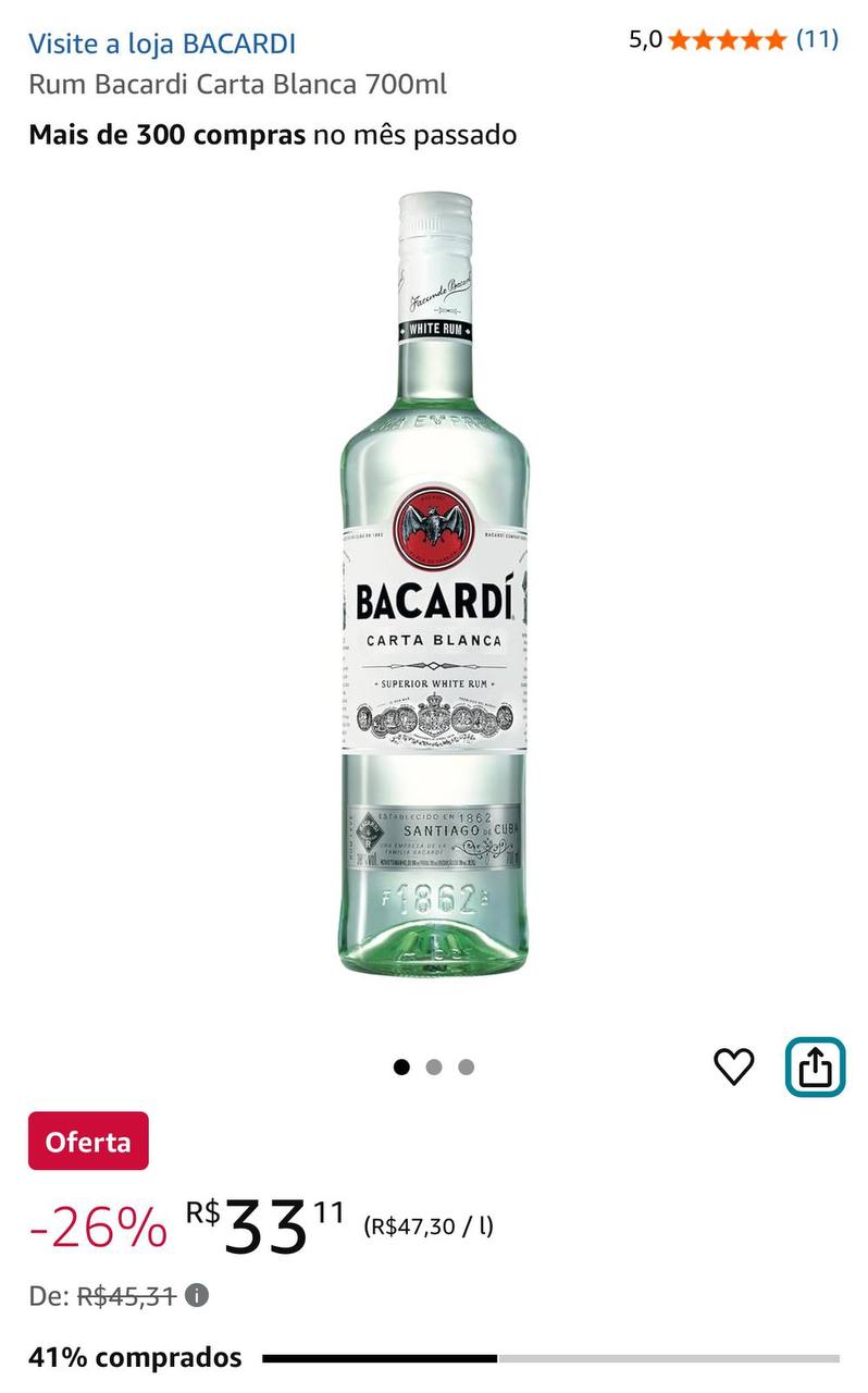 Rum Bacardi Carta Blanca 700ml
