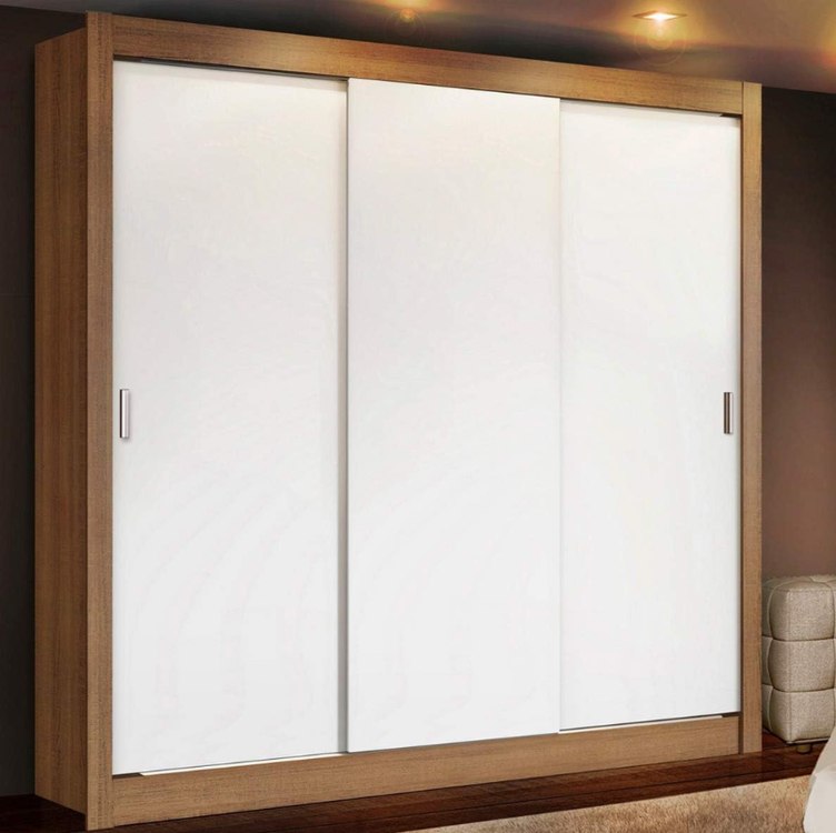 Guarda Roupa Casal Madesa Mônaco 3 Portas de Correr - Rustic/Branco