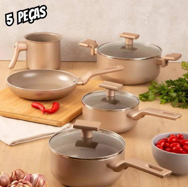 Mimo Style Conjunto 5 Panelas Sartin Cook Estrutura em Alumínio Revestida em Cerâmica, Bas...