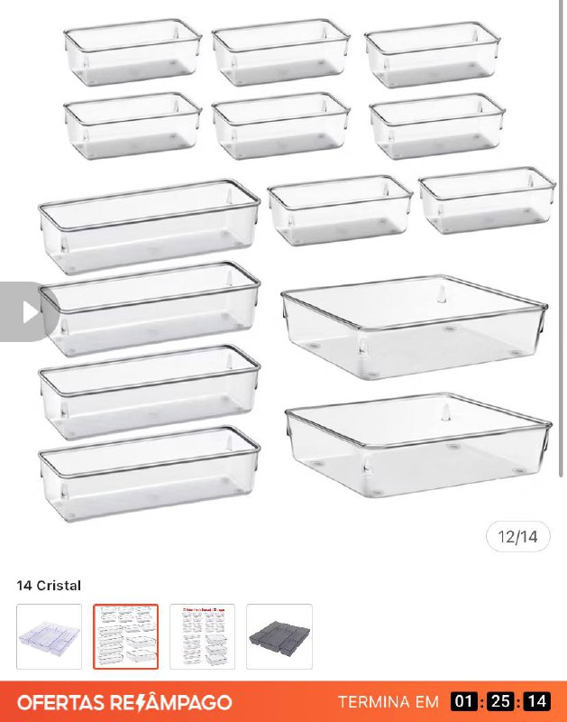 Kit 14 Organizador Multiuso Modular Gavetas Geladeira Acrilico Cristal