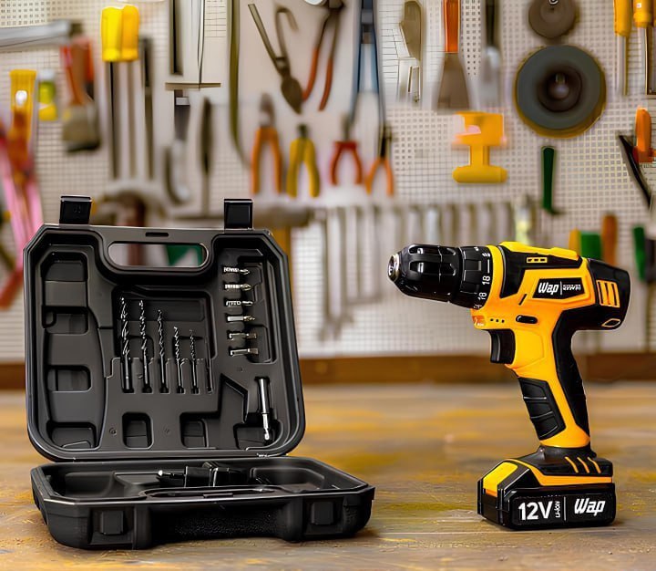 WAP Parafusadeira e Furadeira à Bateria 12V BPF-12K3, Kit de 13 Acessórios e Maleta, Empun...