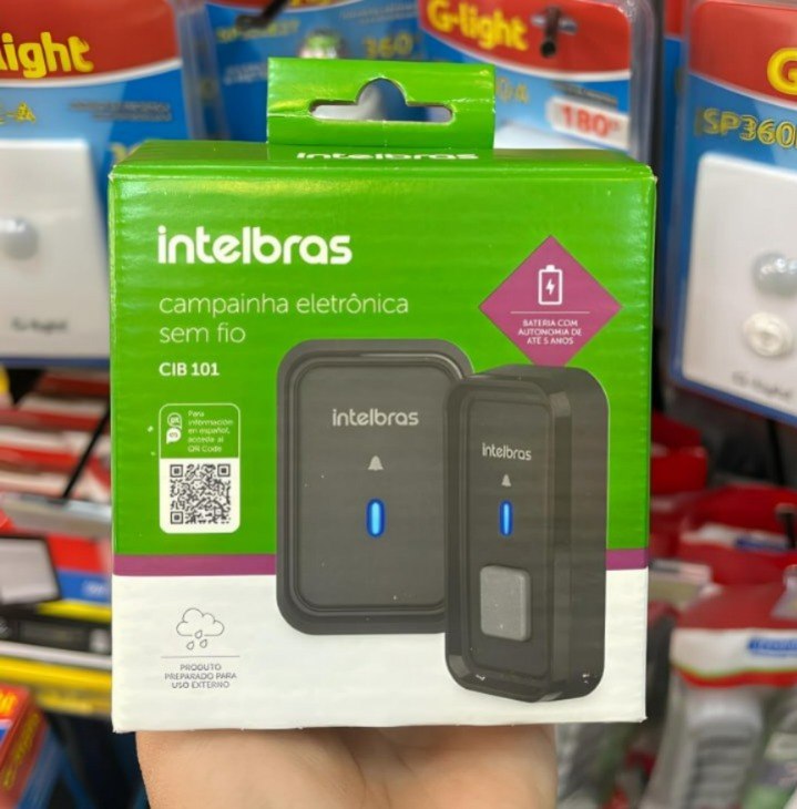 Campainha Sem Fio Com Bateria CIB 101 Preto Intelbras