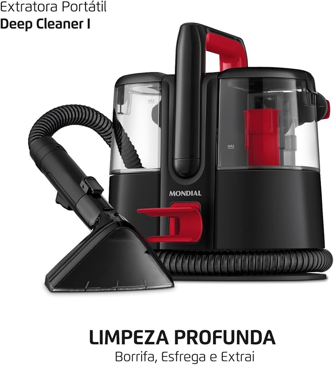 Extratora e Higienizadora Portátil Deep Cleaner I, Mondial, Preto/Vermelho, 1650W, 220V - ...