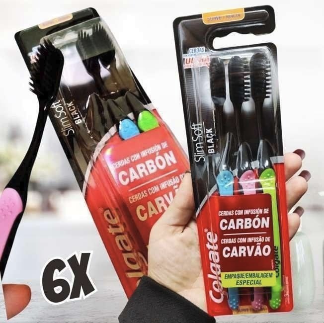 Escova de Dente Colgate Slim Soft Black Com Infusão de Carvão 6 unid