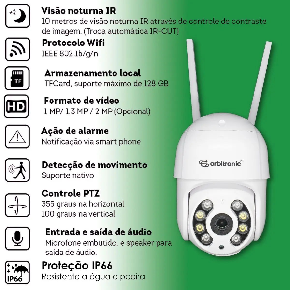 Câmera Externa Segurança Ip Infravermelho Wifi Hd Orbitronic