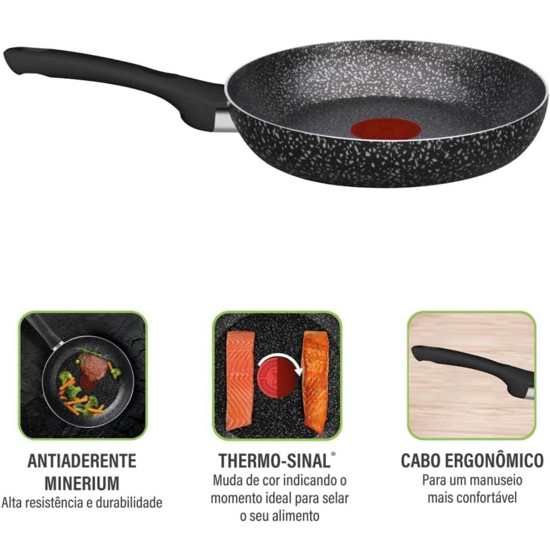 Frigideira Rochedo Stone Pro 20cm Preta com Efeito Pedra e Antiaderente Minerium, Alta Res...