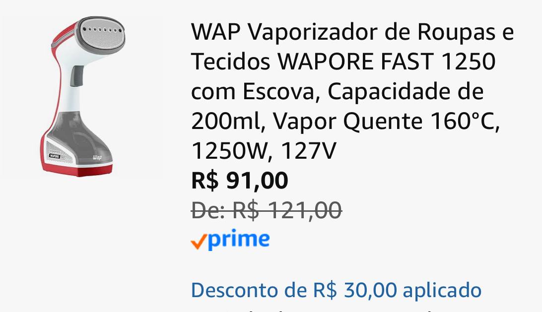 WAP Vaporizador de Roupas e Tecidos WAPORE FAST 1250 com Escova, Capacidade de 200ml, Vapo...