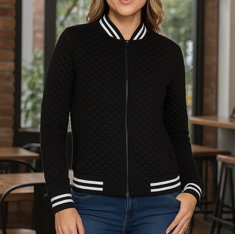 Jaqueta Feminina Bomber Listras Blusa Frio Zíper Matelassê