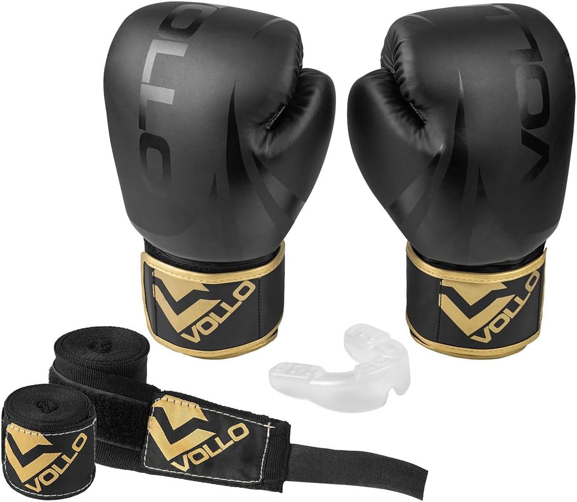 Vollo Kit Luva de Boxe e Muay Thai Preta + Protetor Bucal Transparente + Bandagem Elástica...