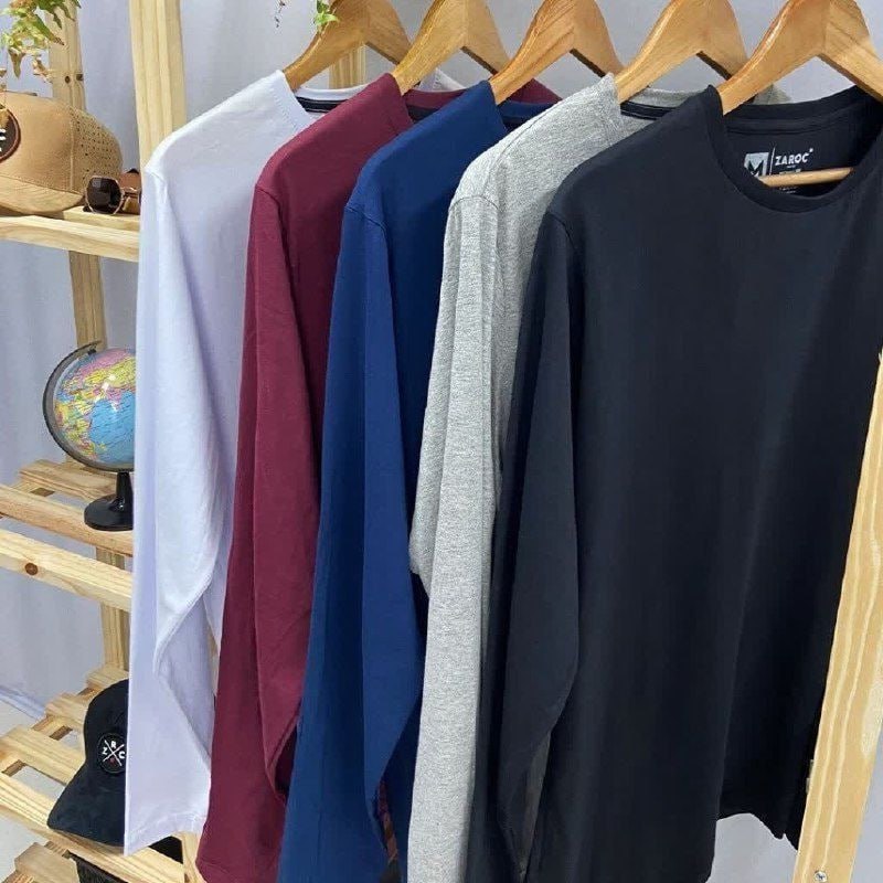 Kit 5 Camiseta Manga Longa Masculina Slim Algodão 30.1 Zaroc