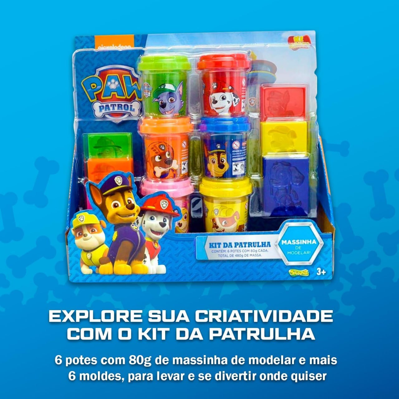 Massinha de Modelar Kit da Patrulha Canina, 6 Potes, Sunny