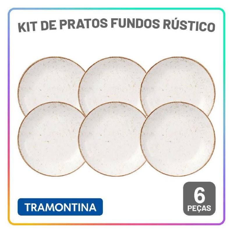 Aparelho de Jantar Rústico Marrom Tramontina Jogo de Pratos Rasos, Fundos e Sobremesa Opçõ...