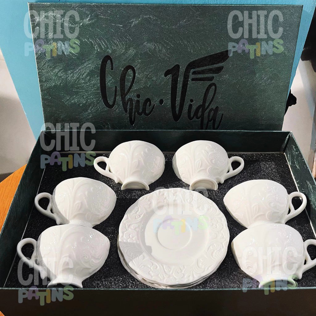 Conjunto 6 Xicaras Com Pires Porcelana Branca 100 ML Xicara De Cafe De flor De Luxo