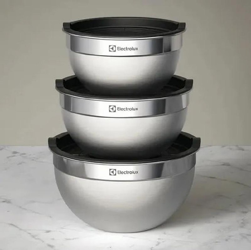 Conjunto Com 3 Bowls Tigelas Inox E Tampa Plástica Electrolux