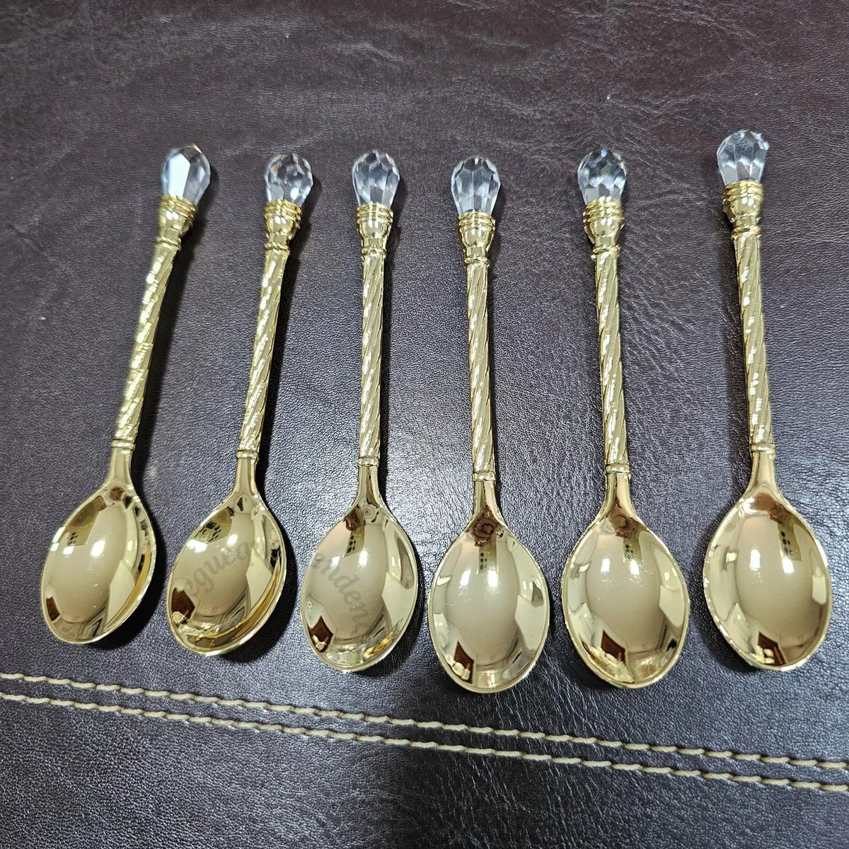 Conjunto 6 Colheres De Café Chá Sobremesa De Zamac Crystal Dourado 11cm - Wolff