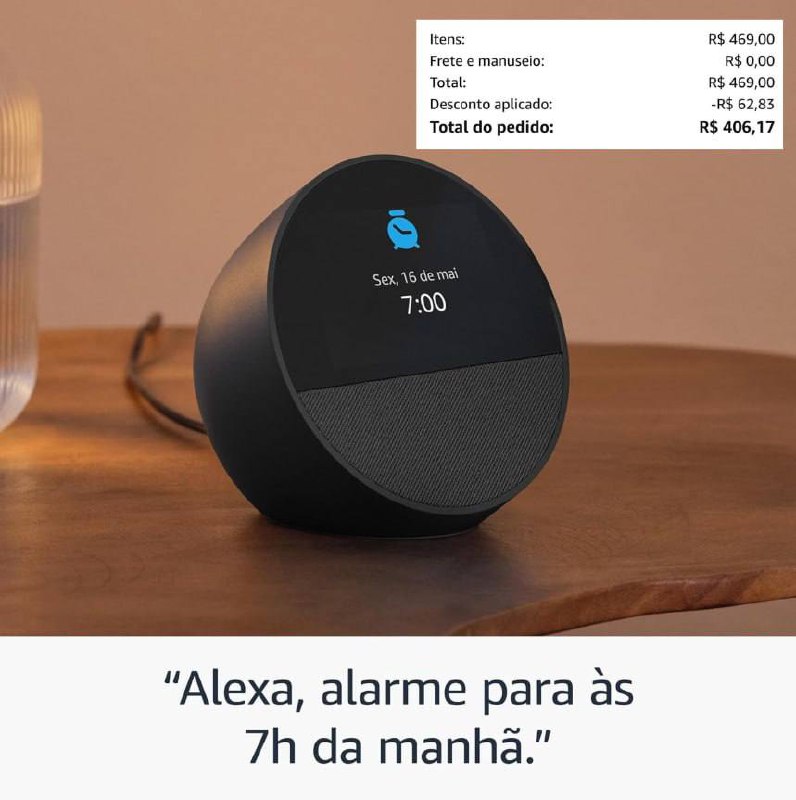 Echo Spot com Alexa (Última geração) | Despertador inteligente com som vibrante | Cor Pret...