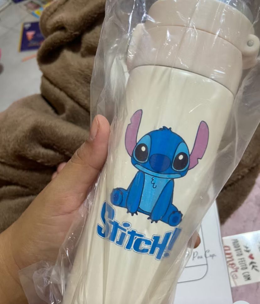 Garrafa Térmica Lilo e Stitch 420ml Água Café Chá Medidor de Temperatura