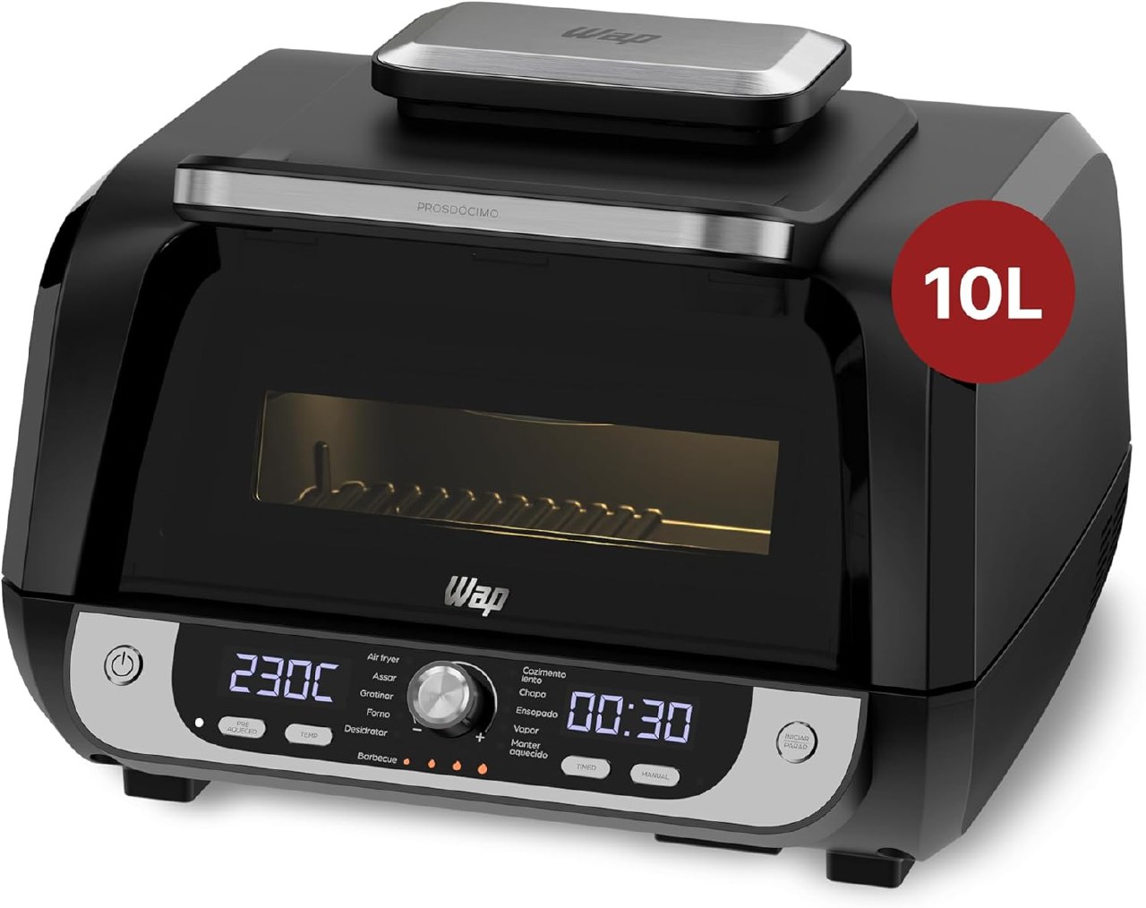 WAP Fritadeira Elétrica Air Fryer Barbecue Digital 12 em 1, 10 Litros,