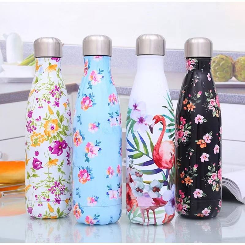 Garrafa Térmica Aço Inox Estampada Floral 500ml