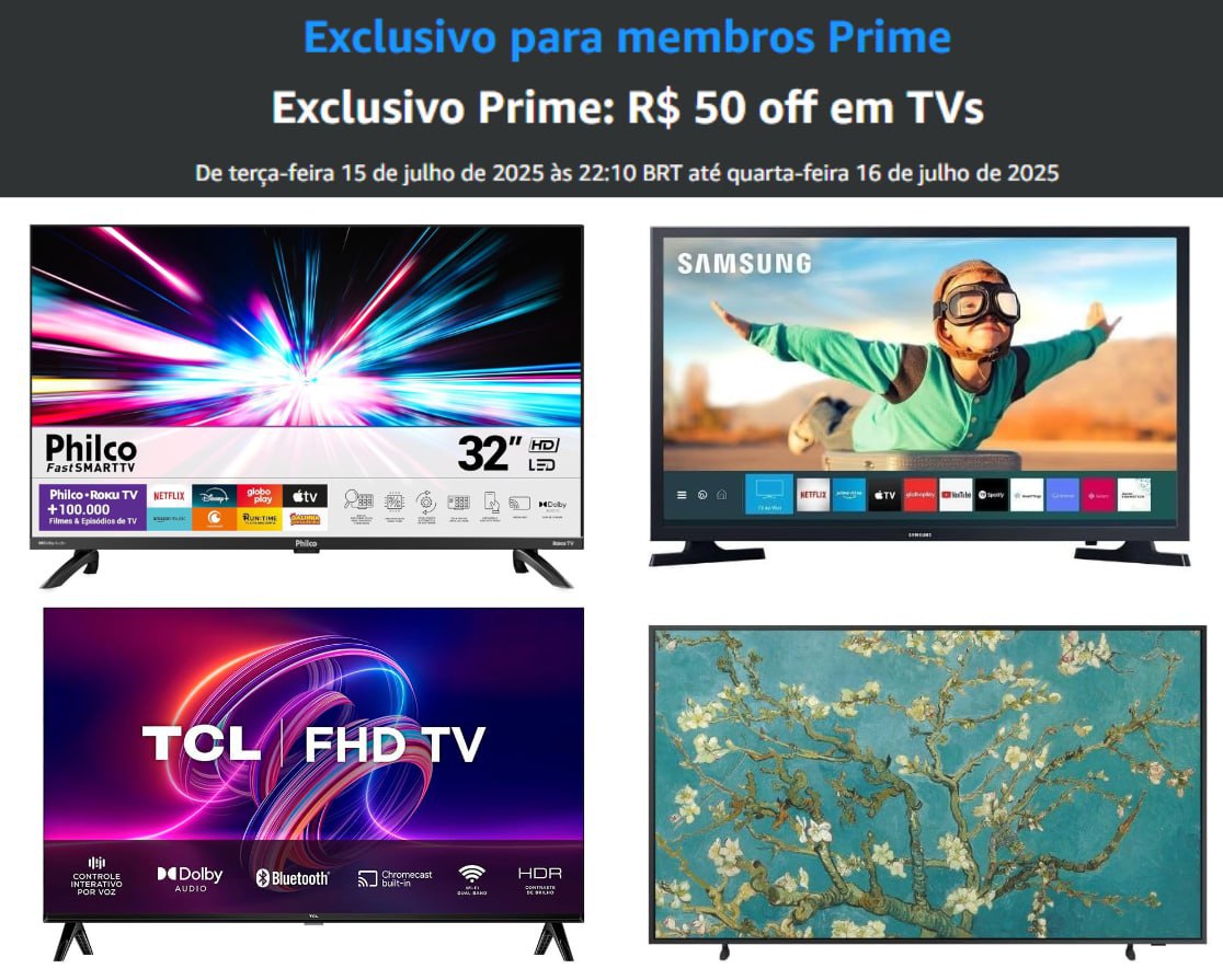 Seleção com R$50 off em TVs