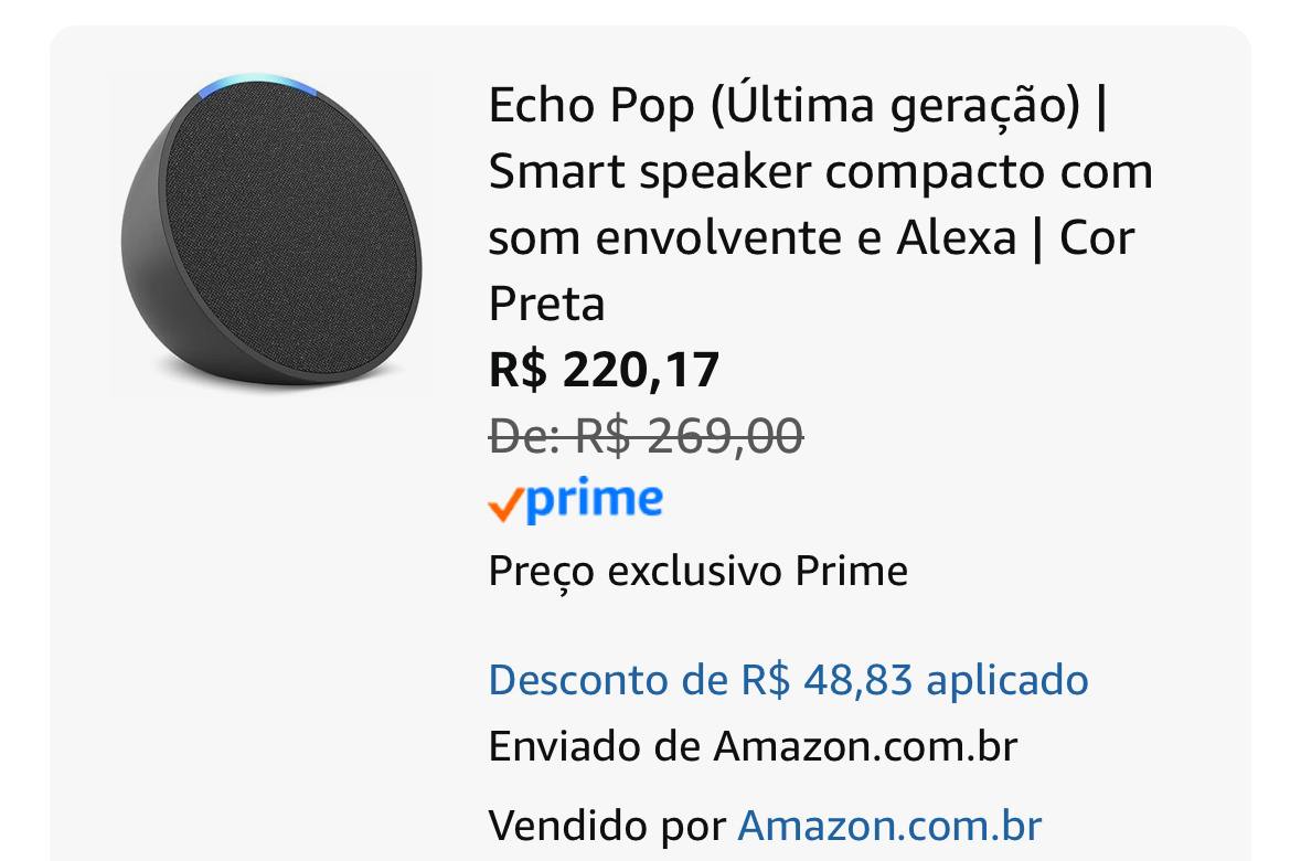 Echo Pop (Última geração) | Smart speaker compacto com som envolvente e Alexa | Cor Preta