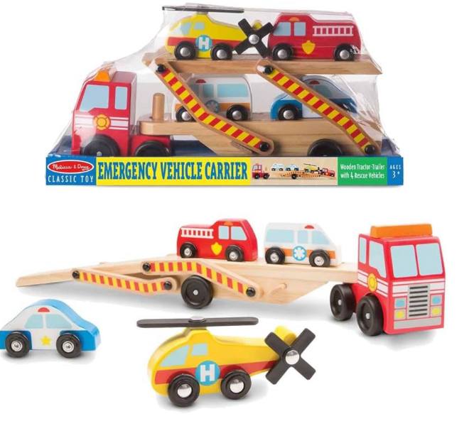 SUNNY, Melissa & Doug, Caminhão Cegonha de Madeira, Carrinho Resgate, Acima de 3 anos
