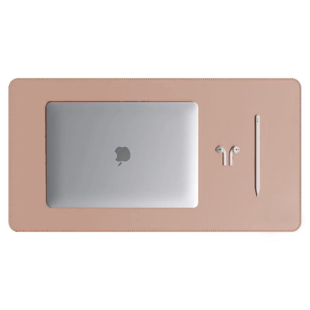 Mouse Pad Grande Couro Ecológico Nude Feltro Costurado Básico