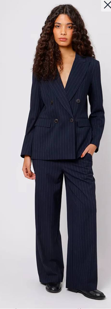 calça reta feminina de alfaiataria risca de giz mindset azul