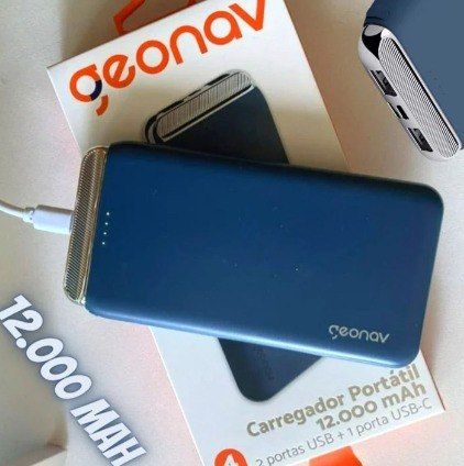 Geonav Power Bank, Carregador Portátil Universal 12.000 mAh, 2 Saídas USB + 1 Saída USB-C,...