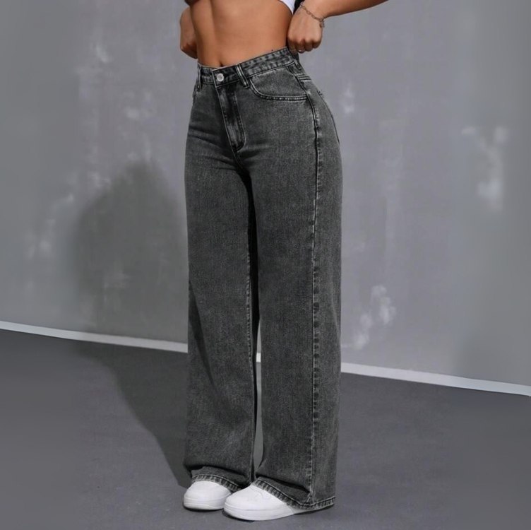 Calça Jeans Wide Leg Feminina Cintura Alta Sem Lycra