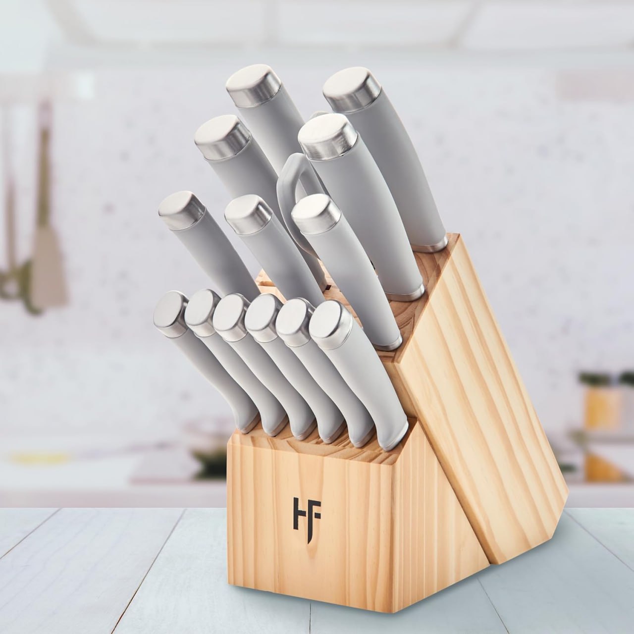 Hampton Forge Conjunto de bloco Epicure Cool de 15 peças, 7 lb, cinza-acastanhado/cinza