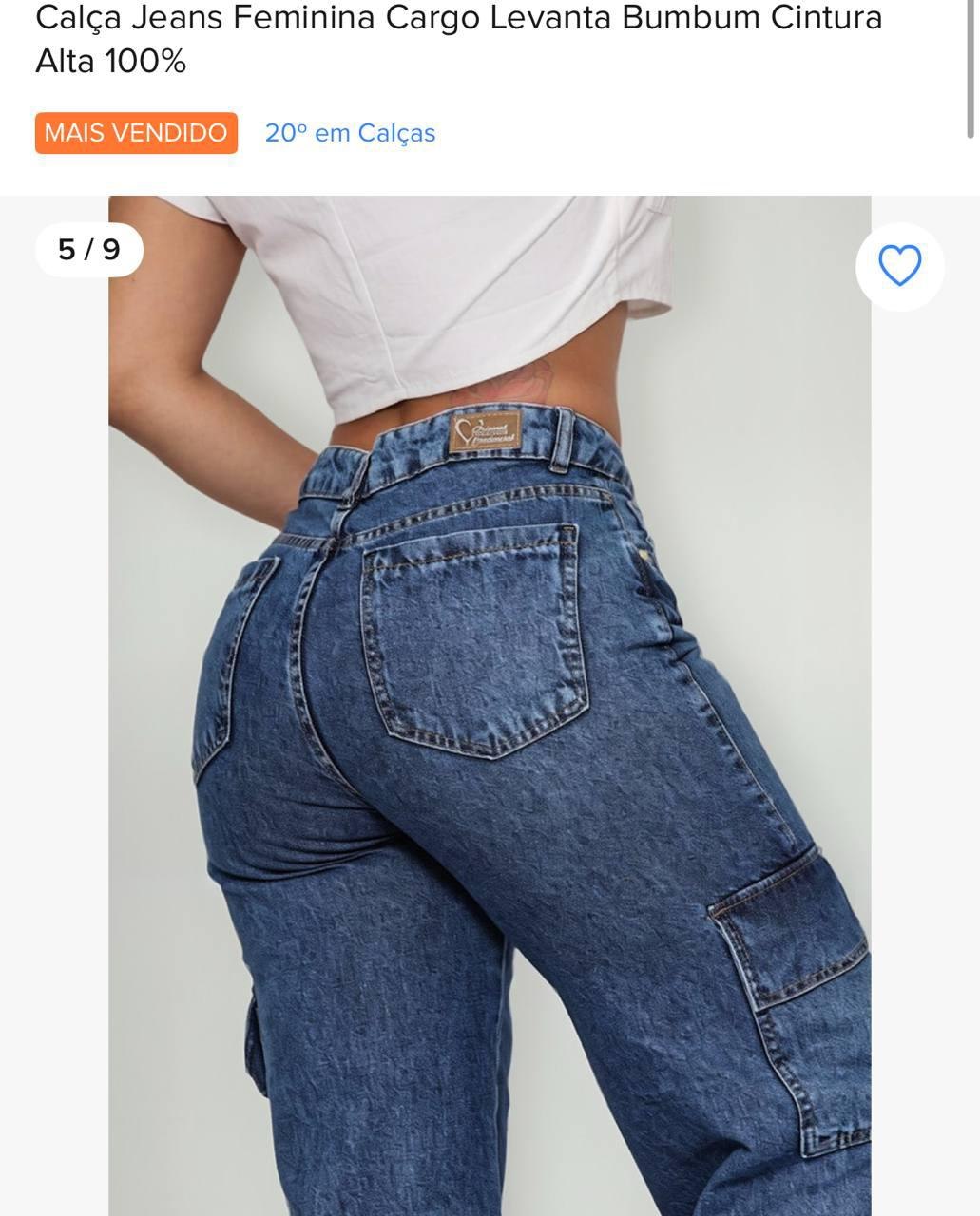 Calça Jeans Feminina Cargo Levanta Bumbum Cintura Alta 100%