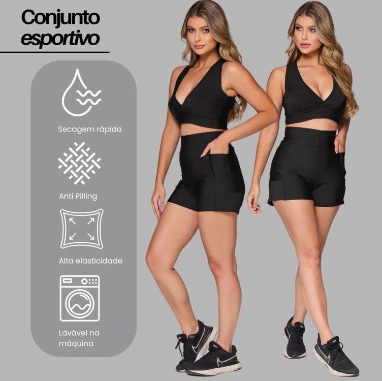 Conjunto Academia Feminino Moda Fitness Bolso Celular