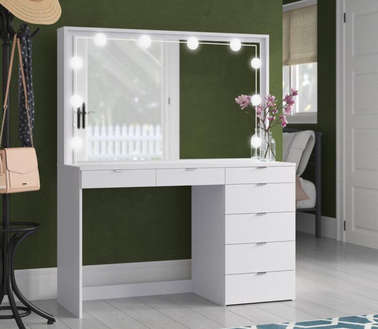 Penteadeira Ditália 7 Gav 2 Divisórias Br Kit Luz Camarim Cz Cor Branco