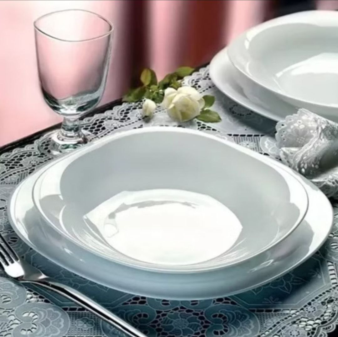 Prato Fundo Quadrado 6 Unidades Branco Opaline 22cm Para Mesa de Jantar Almoço Restaurante